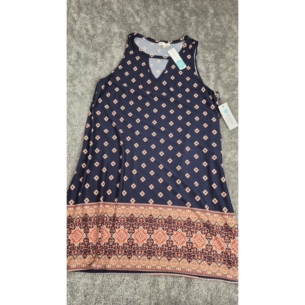 NWT NINE BRITTON‎ Renata Brushed Knit Dress Navy Coral Size Large Boho